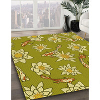 Patterned Dark Yellow Green Rug, pat1783yw