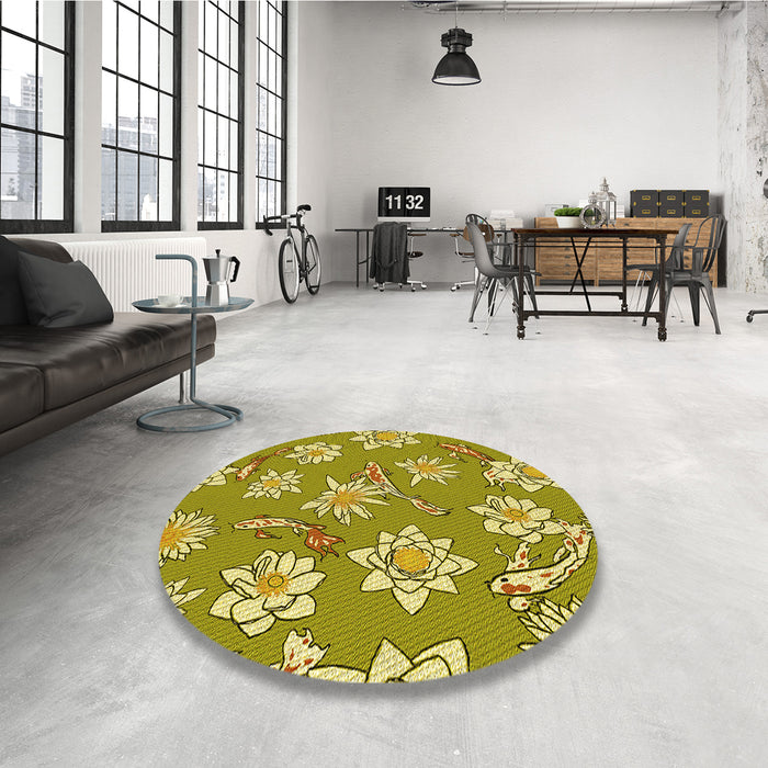 Round Patterned Dark Yellow Green Rug in a Office, pat1783yw