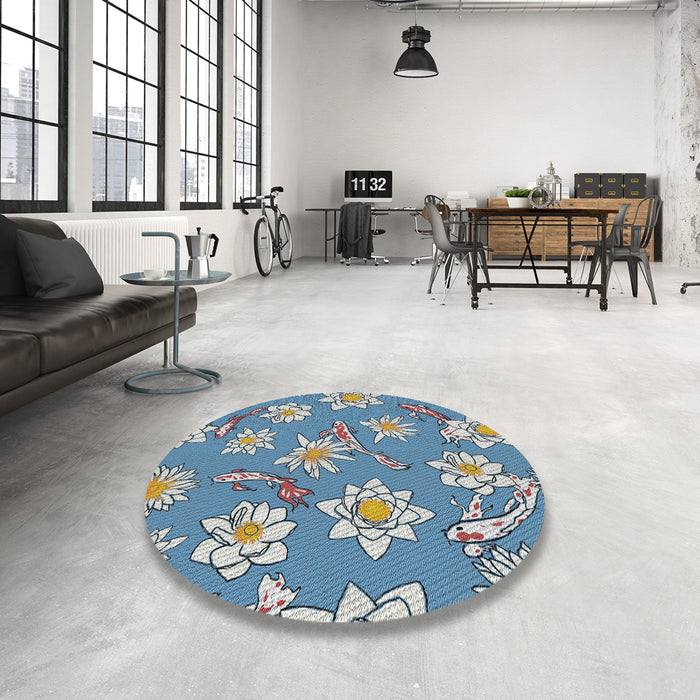 Round Machine Washable Transitional Blue Rug in a Office, wshpat1783