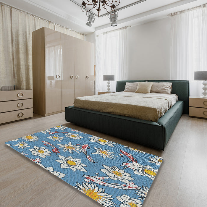 Machine Washable Transitional Blue Rug in a Bedroom, wshpat1783