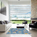 Square Patterned Blue Novelty Rug in a Living Room, pat1783