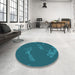 Round Patterned Dark Turquoise Green Rug in a Office, pat1784lblu