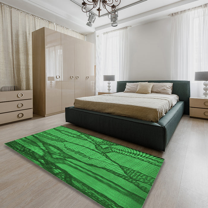 Patterned Green Rug in a Bedroom, pat1785grn