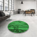 Round Patterned Green Rug in a Office, pat1785grn