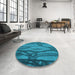 Round Patterned Teal Green Rug in a Office, pat1785lblu