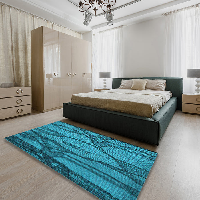 Round Machine Washable Transitional Teal Green Rug in a Office, wshpat1785lblu