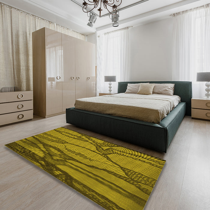 Patterned Dark Bronze Brown Rug in a Bedroom, pat1785yw