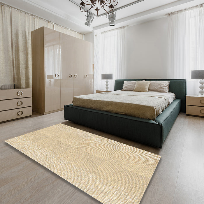 Round Machine Washable Transitional Golden Blonde Gold Rug in a Office, wshpat1786brn
