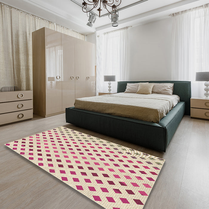 Patterned Red Rug in a Bedroom, pat1787brn