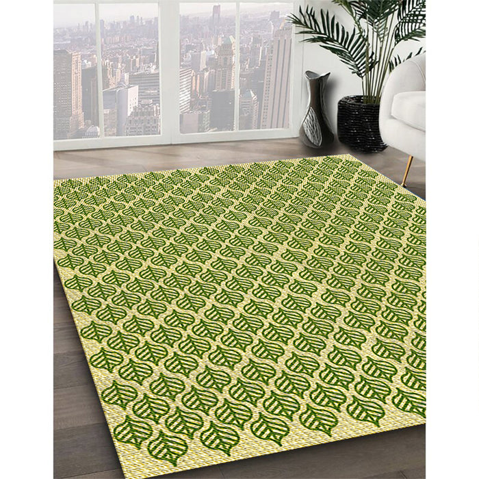 Patterned Seaweed Green Rug in Family Room, pat1789yw