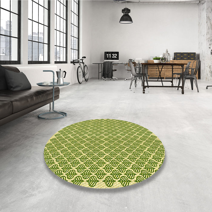 Round Patterned Seaweed Green Rug in a Office, pat1789yw