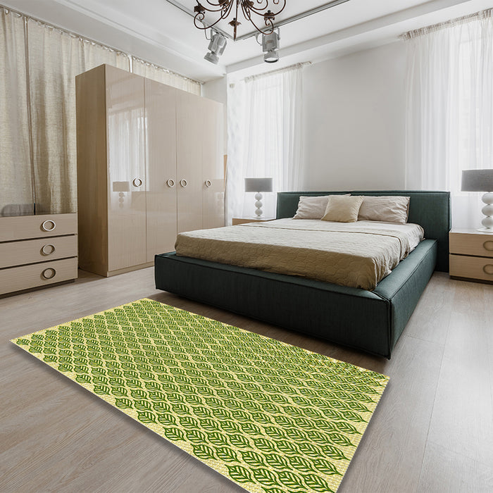 Patterned Seaweed Green Rug in a Bedroom, pat1789yw