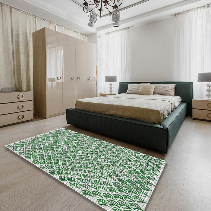 Patterned Green Abstract Machine Washable Rug in a Bedroom, wshpat1789
