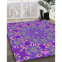 Patterned Dark Violet Purple Modern Rug, pat178