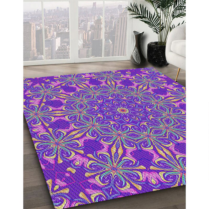Patterned Dark Violet Purple Modern Rug in Family Room, pat178