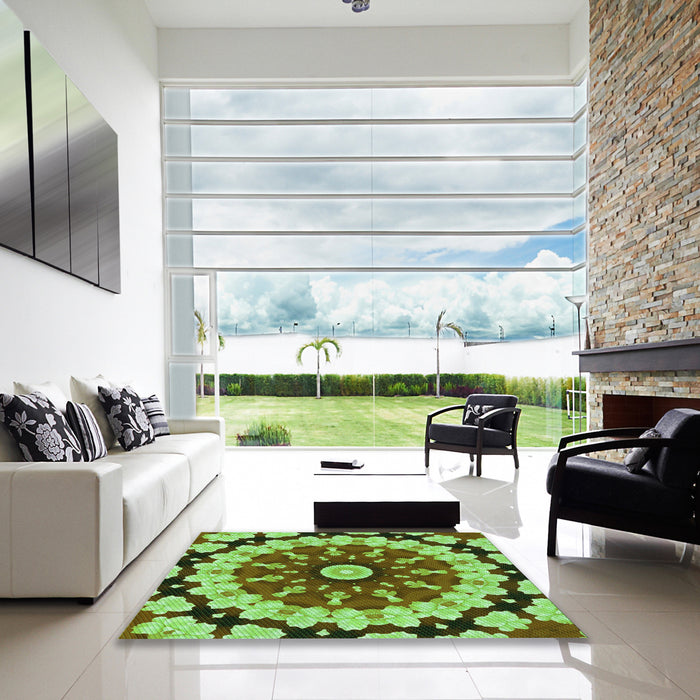 Square Patterned Emerald Green Rug in a Living Room, pat179grn