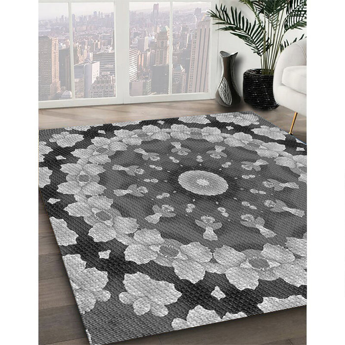 Patterned Cloud Gray Rug in Family Room, pat179gry