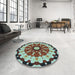 Round Patterned Red Brown Rug in a Office, pat179lblu