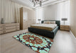 Patterned Red Brown Rug in a Bedroom, pat179lblu