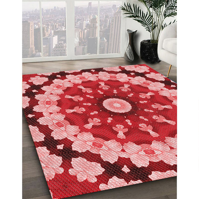 Patterned Light Coral Pink Rug in Family Room, pat179rd