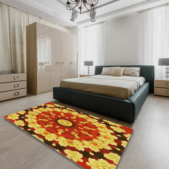 Patterned Red Rug in a Bedroom, pat179yw
