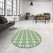 Round Patterned Forest Green Abstract Machine Washable Rug in a Office, wshpat1790