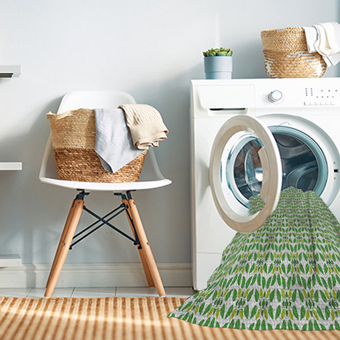 Patterned Green Abstract Machine Washable Rug in a Washing Machine, wshpat1791