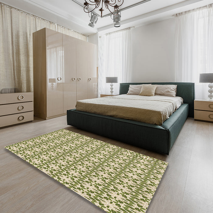 Patterned Khaki Gold Rug in a Bedroom, pat1794brn