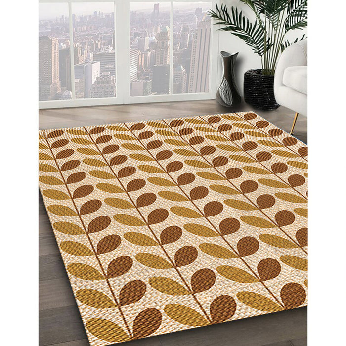 Patterned Brown Gold Rug in Family Room, pat1795org