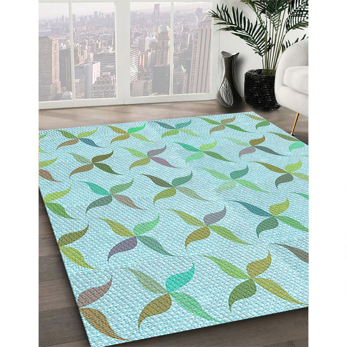 Patterned Light Aquamarine Green Rug in Family Room, pat1796lblu