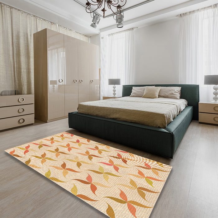 Round Machine Washable Transitional Golden Blonde Gold Rug in a Office, wshpat1796org