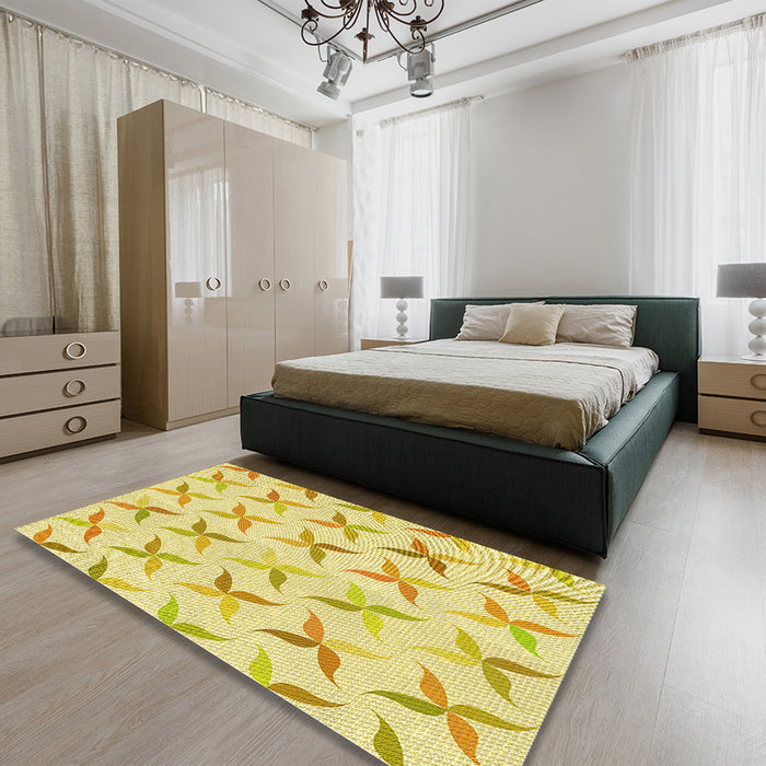 Patterned Yellow Rug in a Bedroom, pat1796yw