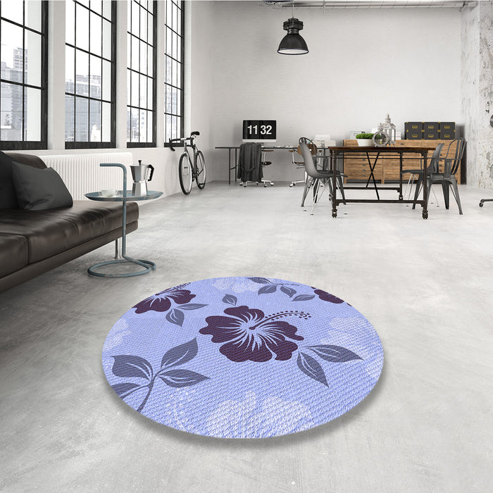 Round Patterned Slate Blue Rug in a Office, pat1797blu