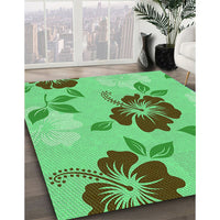 Patterned Dark Lime Green Rug, pat1797grn