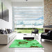 Square Patterned Dark Lime Green Rug in a Living Room, pat1797grn