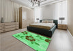 Patterned Dark Lime Green Rug in a Bedroom, pat1797grn