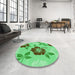 Round Patterned Dark Lime Green Rug in a Office, pat1797grn