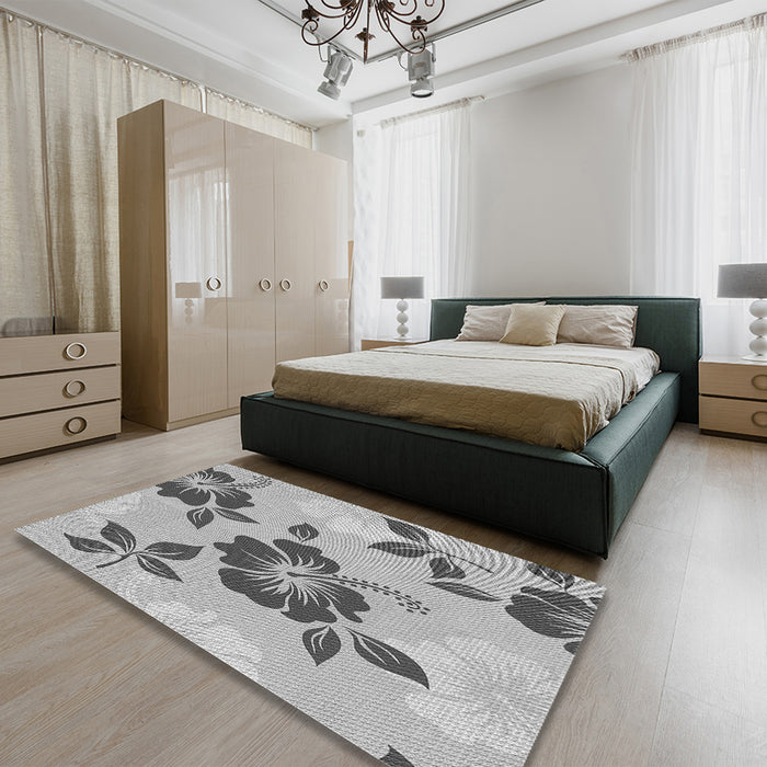 Patterned Platinum Silver Gray Rug in a Bedroom, pat1797gry