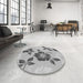 Round Patterned Platinum Silver Gray Rug in a Office, pat1797gry