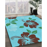 Patterned Deep-Sea Green Rug, pat1797lblu