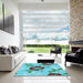 Machine Washable Transitional Deep-Sea Green Rug in a Kitchen, wshpat1797lblu