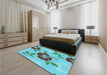 Round Machine Washable Transitional Deep-Sea Green Rug in a Office, wshpat1797lblu