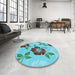 Round Patterned Deep-Sea Green Rug in a Office, pat1797lblu