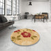 Round Patterned Yellow Orange Rug in a Office, pat1797org