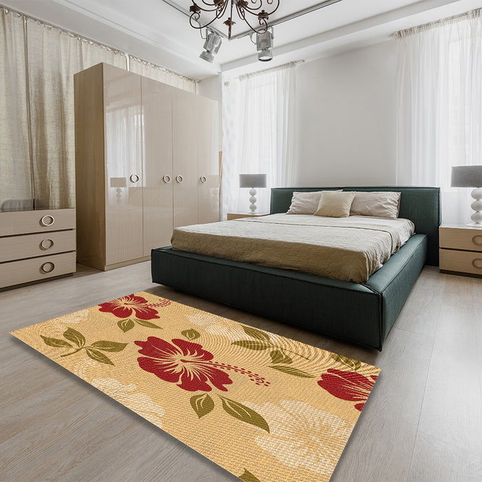 Round Machine Washable Transitional Yellow Orange Rug in a Office, wshpat1797org