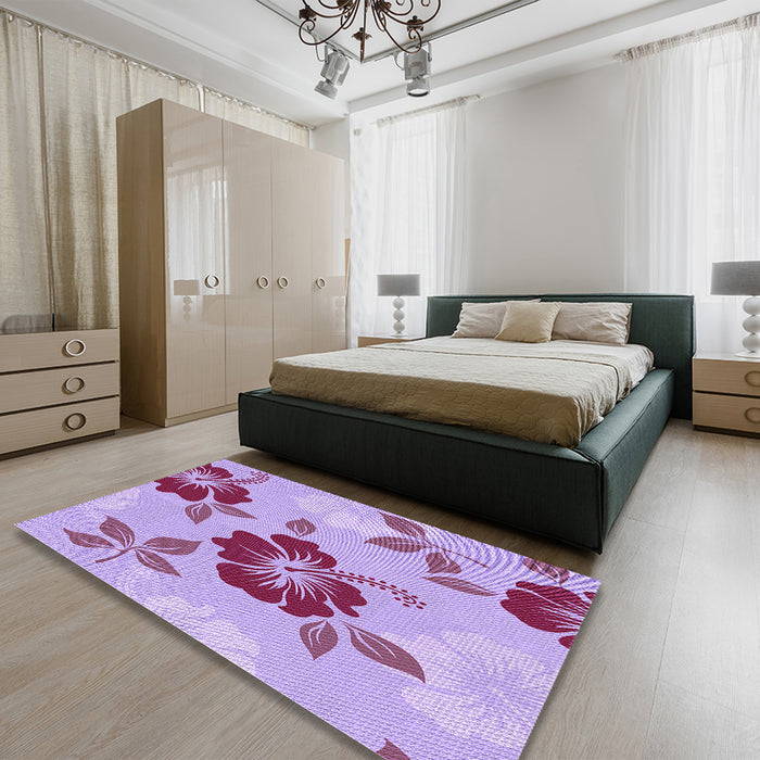 Round Machine Washable Transitional Orchid Purple Rug in a Office, wshpat1797pur