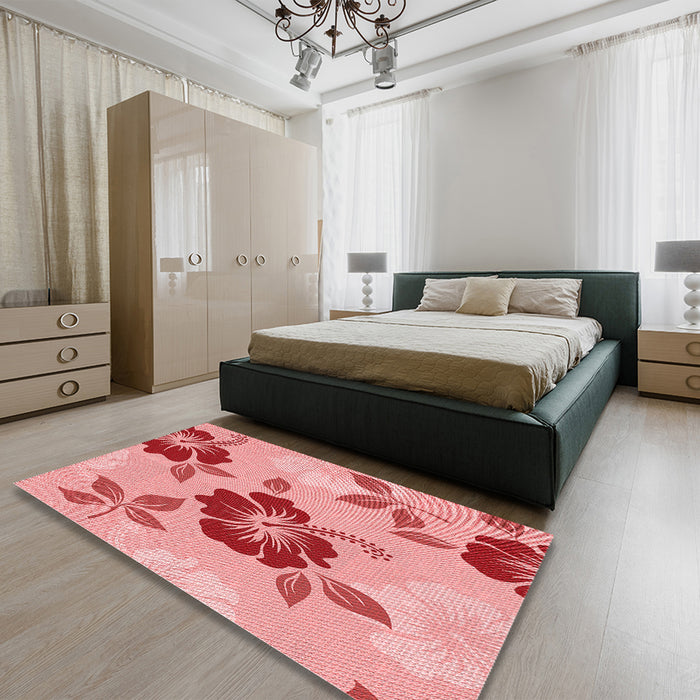 Round Machine Washable Transitional Pastel Pink Rug in a Office, wshpat1797rd