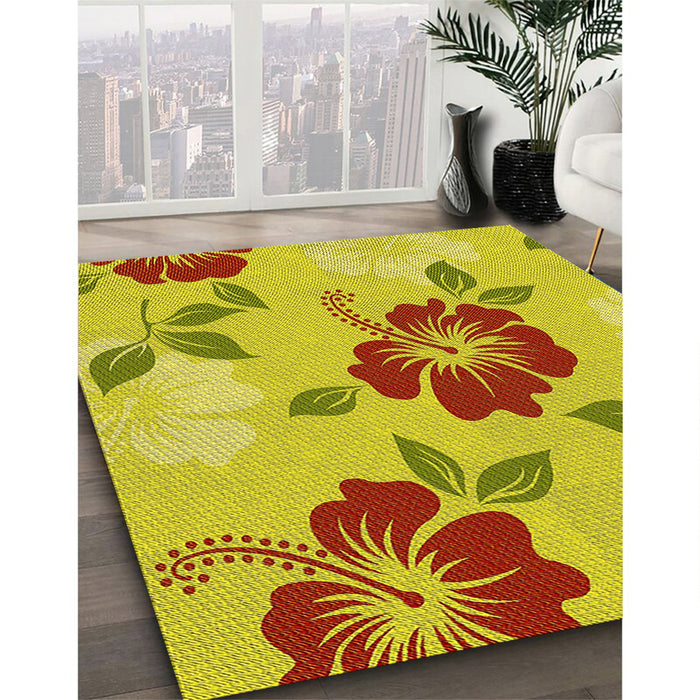 Machine Washable Transitional Yellow Rug in a Family Room, wshpat1797yw