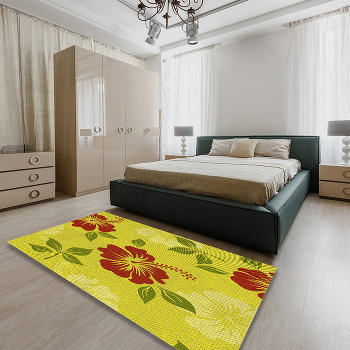 Patterned Yellow Rug in a Bedroom, pat1797yw