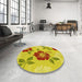 Round Patterned Yellow Rug in a Office, pat1797yw